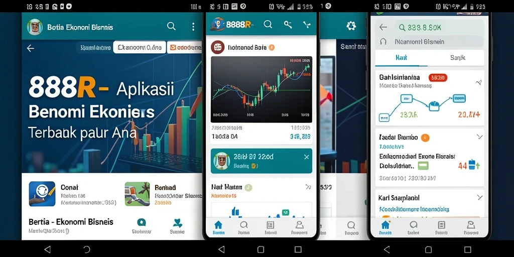 Antarmuka aplikasi 888R menampilkan berita ekonomi dan analisis bisnis yang informatif.