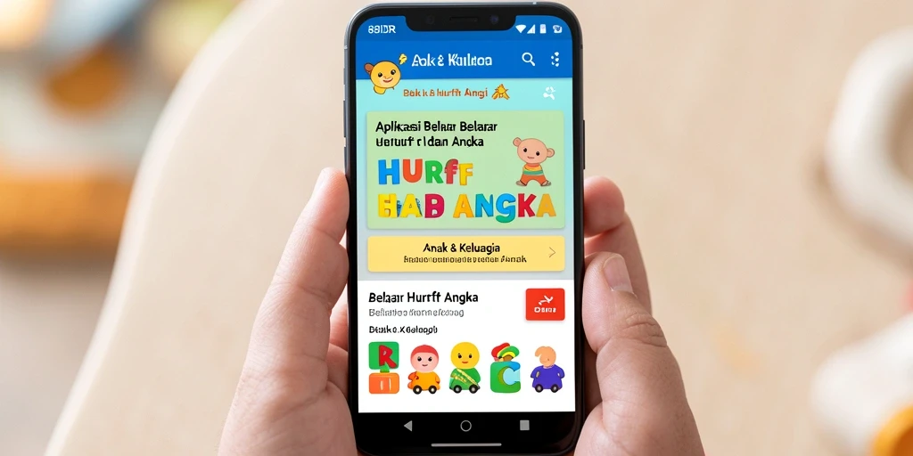 Antarmuka aplikasi 88IDR yang menarik untuk belajar huruf dan angka.