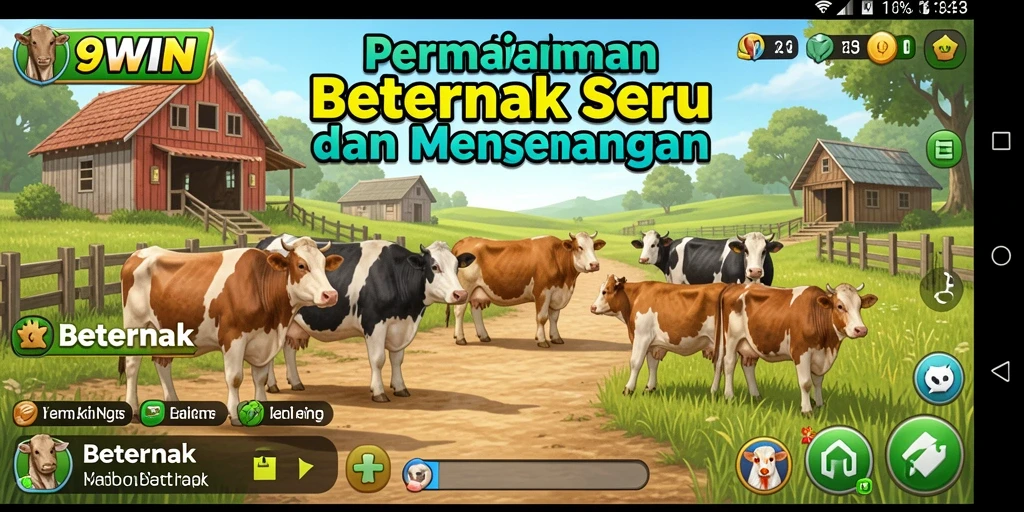 Screenshot antarmuka 9WIN menunjukkan berbagai aktivitas beternak.